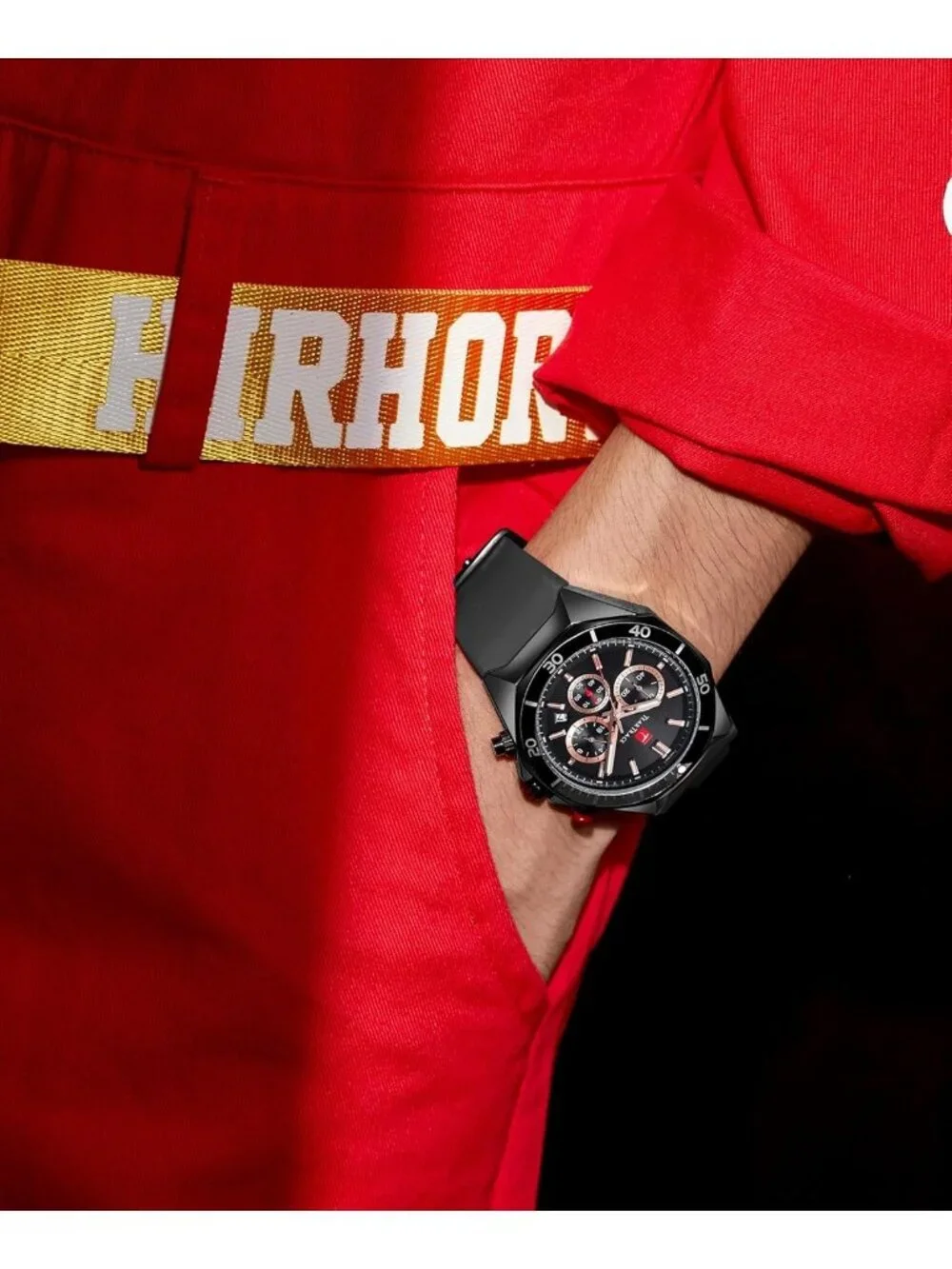 Men's All Black Analog Quartz Silicone Strap Chronograph Waterproof Luxury Watch